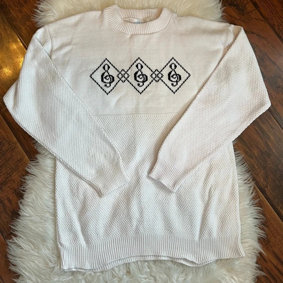 Vintage Music Note Treble Cleft 3D Knit Sweater Size Medium - Picture 1 of 7